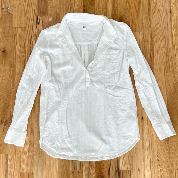 Gap White 1/4 Button Down Long Sleeved Blouse Shirt Size XS - Picture 1 of 5